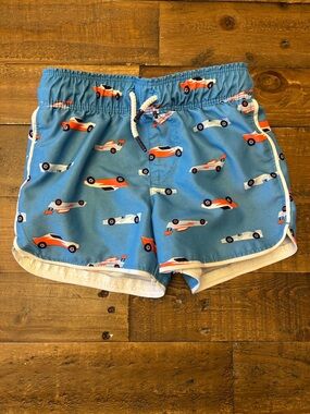 Cat & Jack Bright Blue Swim Trunks with Orange Logo Detail